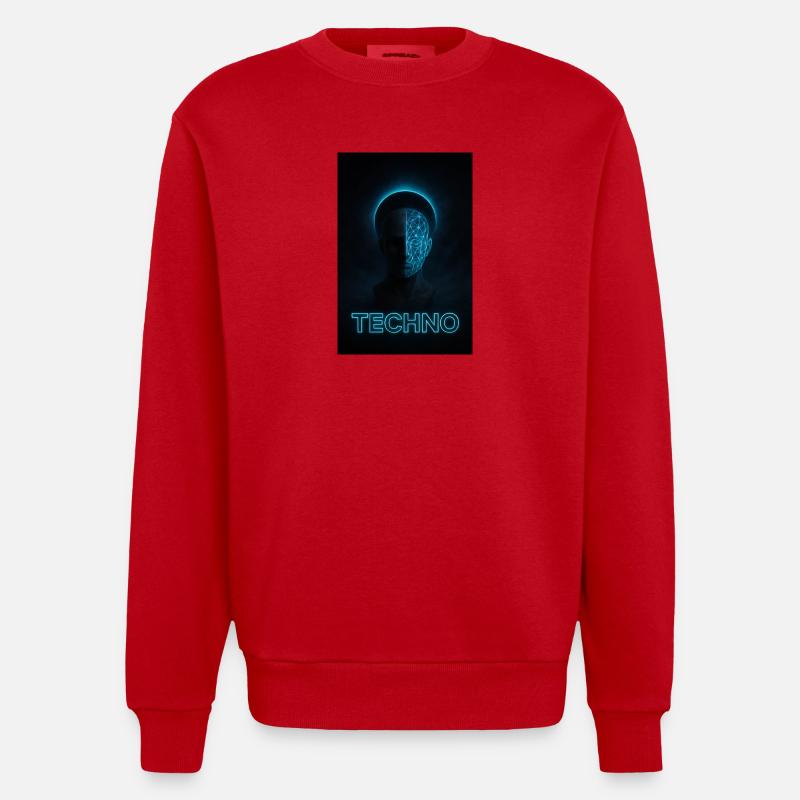 Futuristisches Techno-PortraitDesign - Heavyweight Oversized Organic Crew Neck Made in EU - Rot