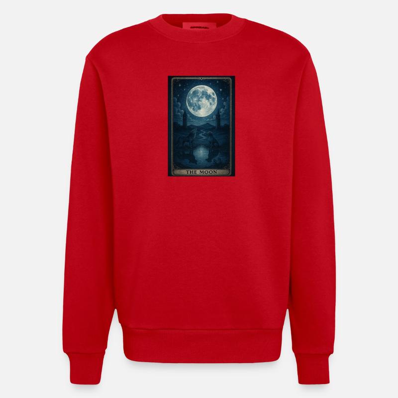 Tarot XVIII "Der Mond" - Heavyweight Oversized Organic Crew Neck Made in EU - Rot