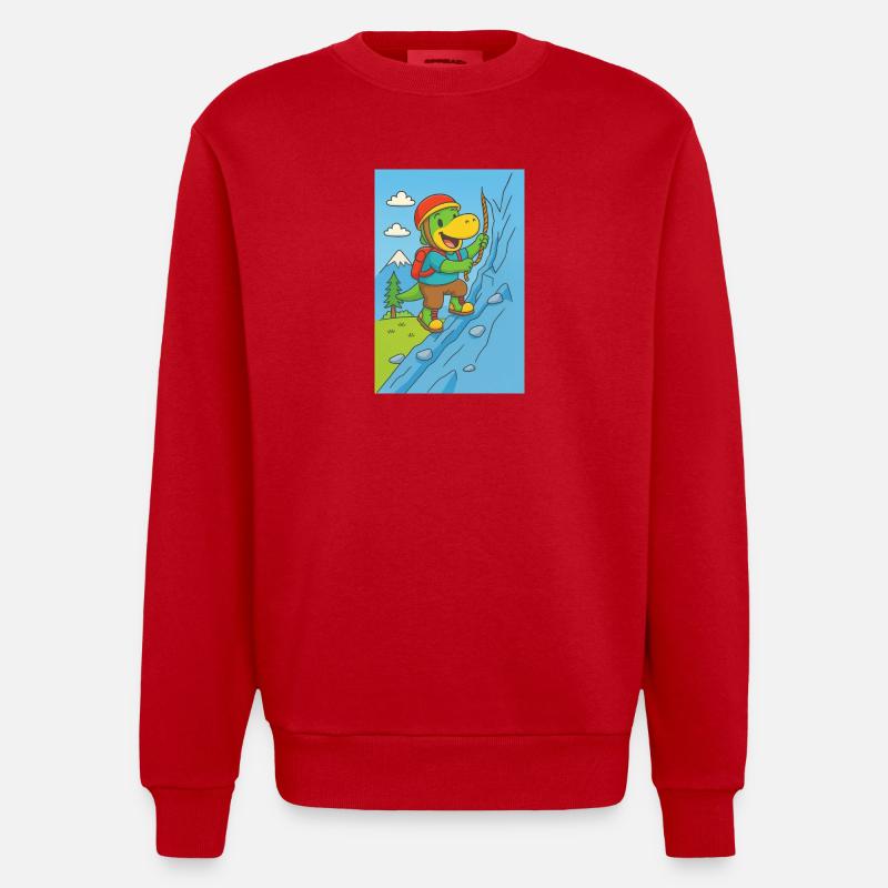 kleiner Dino klettert - Heavyweight Oversized Organic Crew Neck Made in EU - Rot