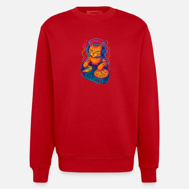 Neon DJ Katze Design - Heavyweight Oversized Organic Crew Neck Made in EU - Rot