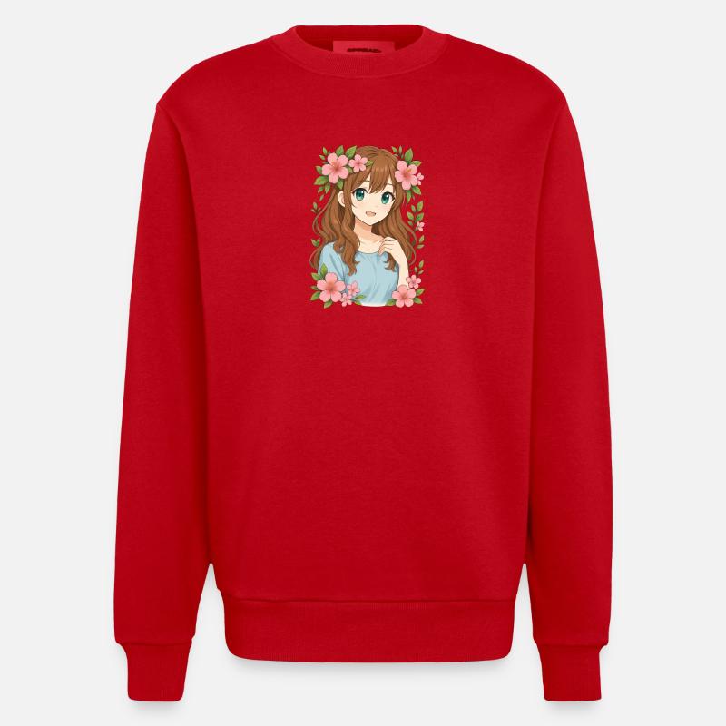 Couronne de fleurs Anime Girl - Sweat bio épais oversize fabriqué en UE - rouge