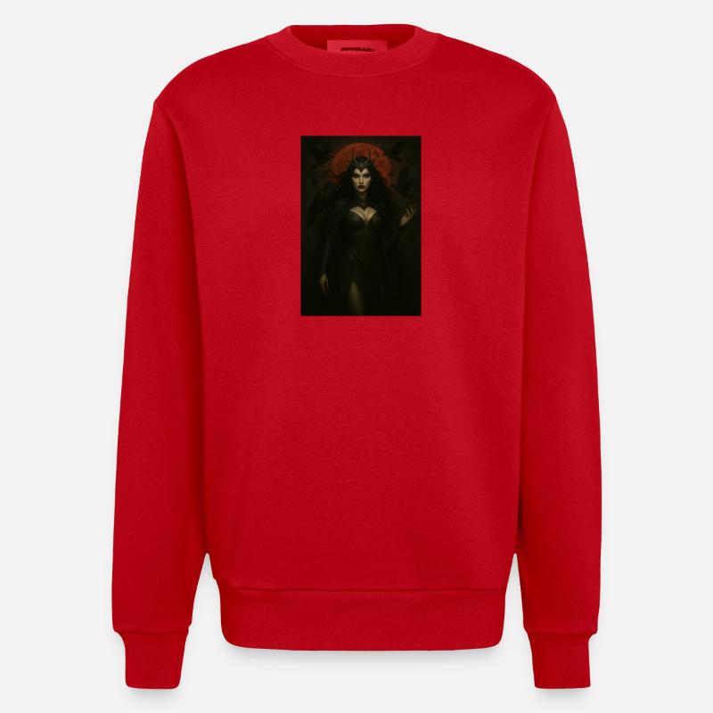 Dark Goddess and Crows – Red Moon - Heavyweight Oversized Organic Crew Neck Made in EU - red