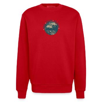 Vintage Car – Reise um die Welt - Heavyweight Oversized Organic Crew Neck Made in EU - Rot - Vorne - AI Model Female 172 light (172cm) & AI Model Male 178 light (178cm)