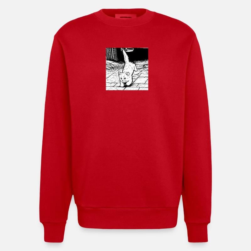 Katzenpfoten Blick unter Auto - Heavyweight Oversized Organic Crew Neck Made in EU - Rot