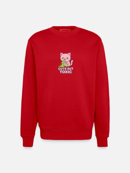 Toxic Kawaii Cat - Heavyweight Oversized Organic Crew Neck Made in EU - red