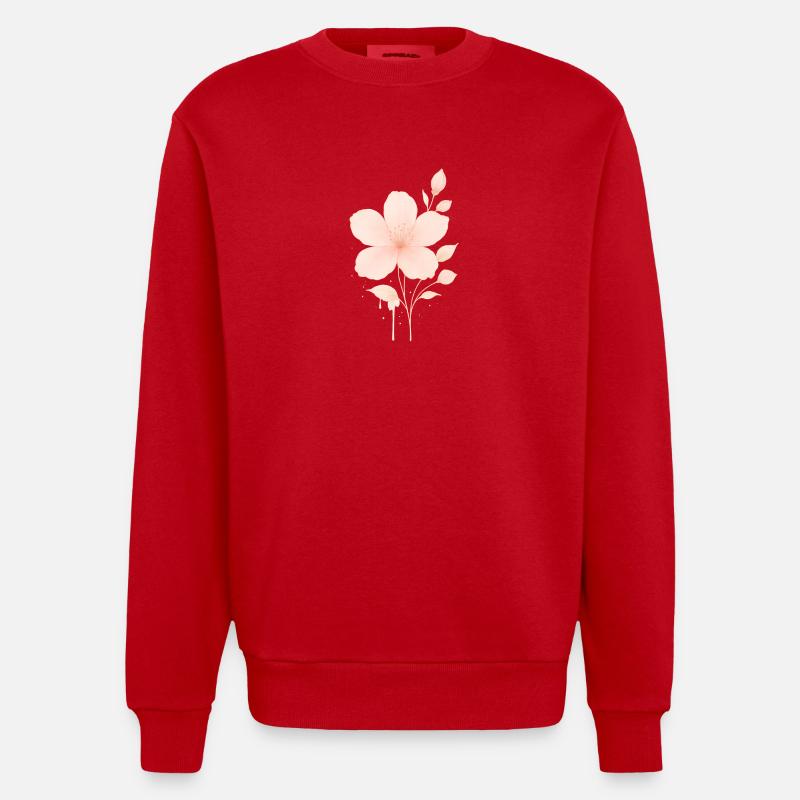 Pêche Fleurs Roses Aquarelle - Sweat bio épais oversize fabriqué en UE - rouge