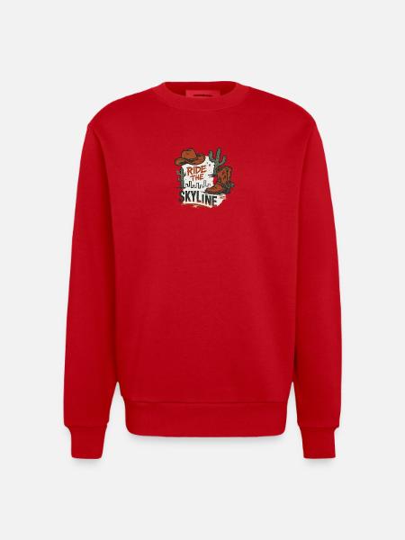 Ride the Skyline Western City Motif - Heavyweight Oversized Organic Crew Neck Made in EU - red