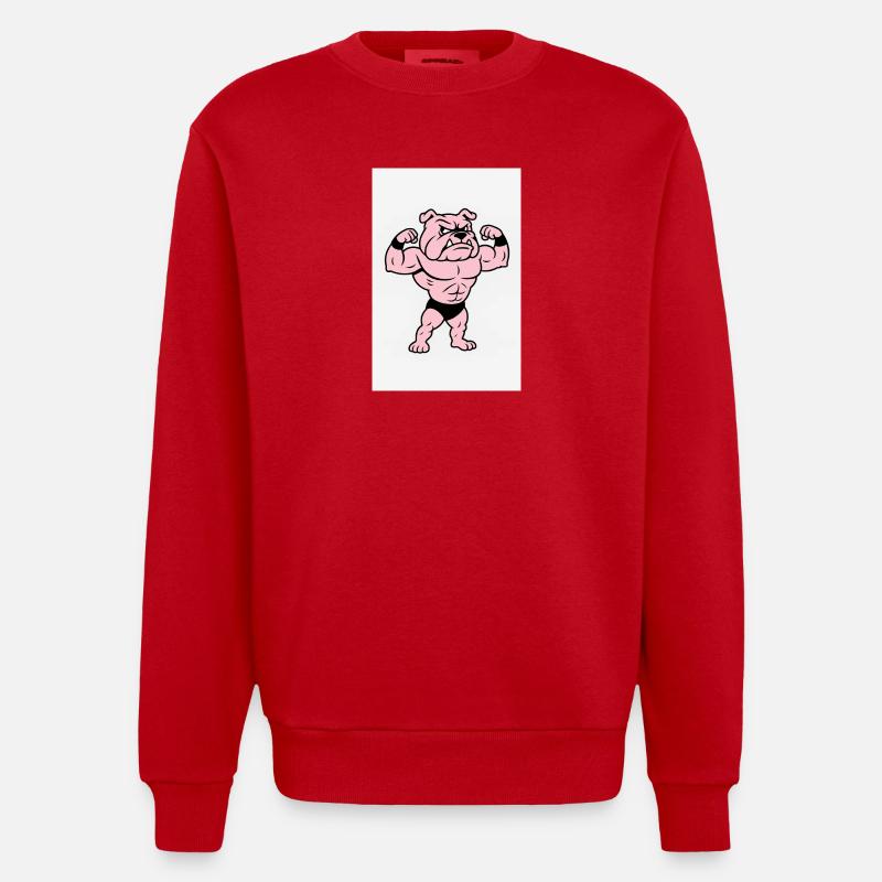 Posture du bouledogue musculaire rose - Sweat bio épais oversize fabriqué en UE - rouge