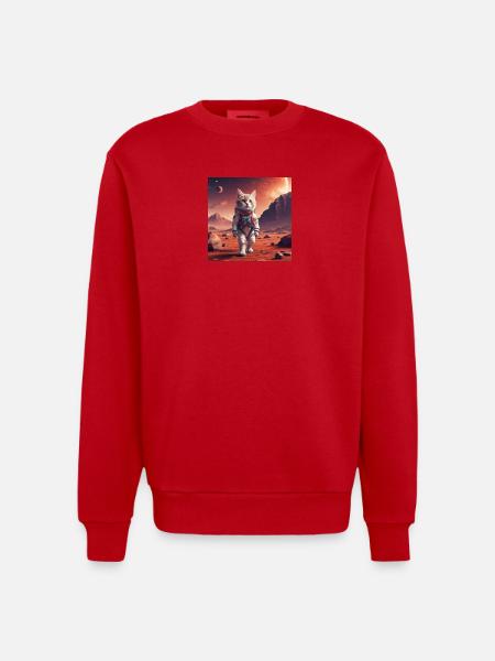 Cat astronaut on Mars - Heavyweight Oversized Organic Crew Neck Made in EU - red