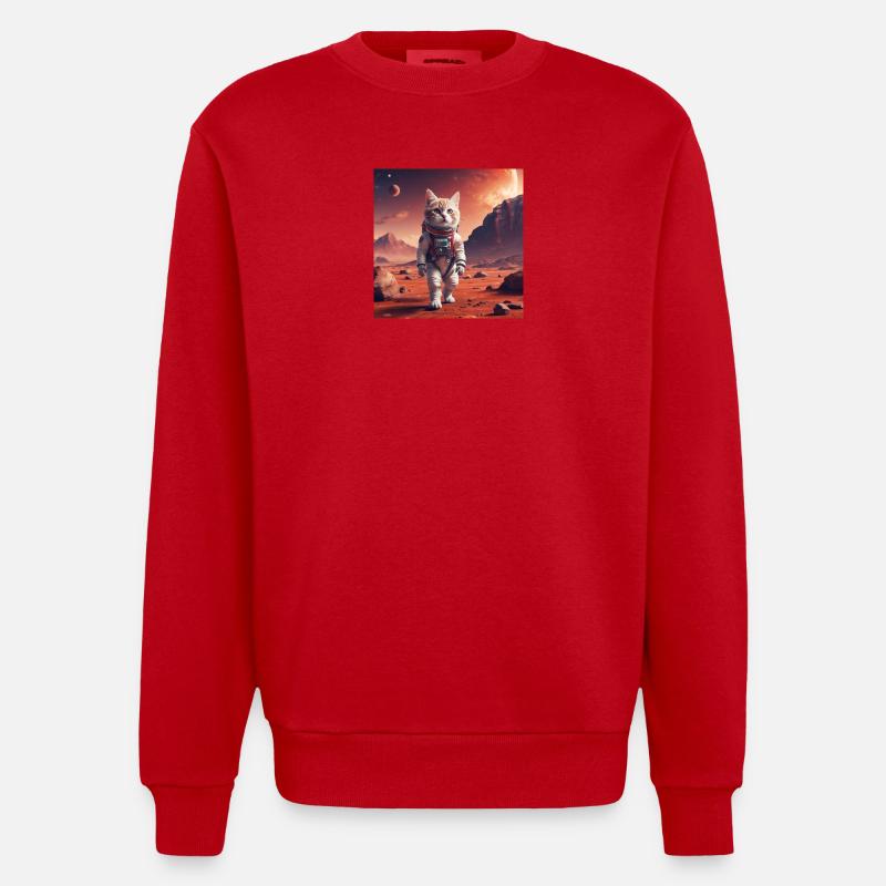Astronaute chat sur Mars - Sweat bio épais oversize fabriqué en UE - rouge