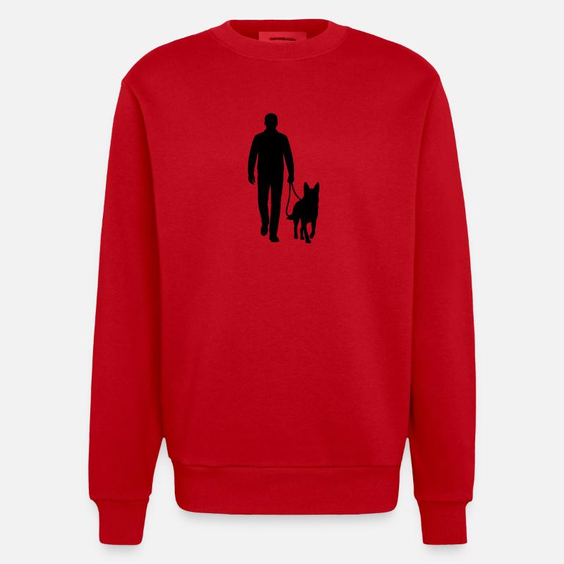 Gassi-Silhouette mit Hund - Heavyweight Oversized Organic Crew Neck Made in EU - Rot