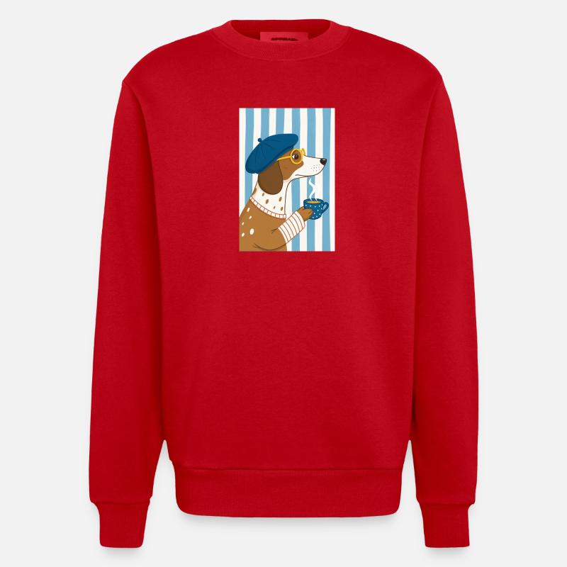 Chien chic café et béret - Sweat bio épais oversize fabriqué en UE - rouge
