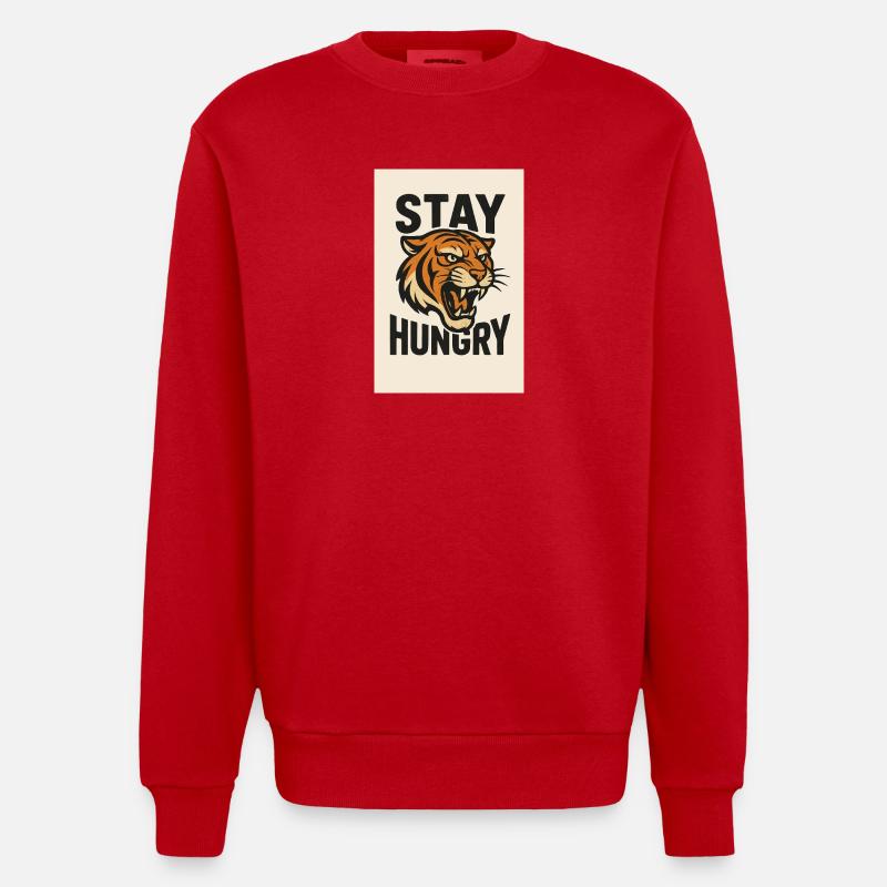 Motif du tigre qui reste affamé - Sweat bio épais oversize fabriqué en UE - rouge