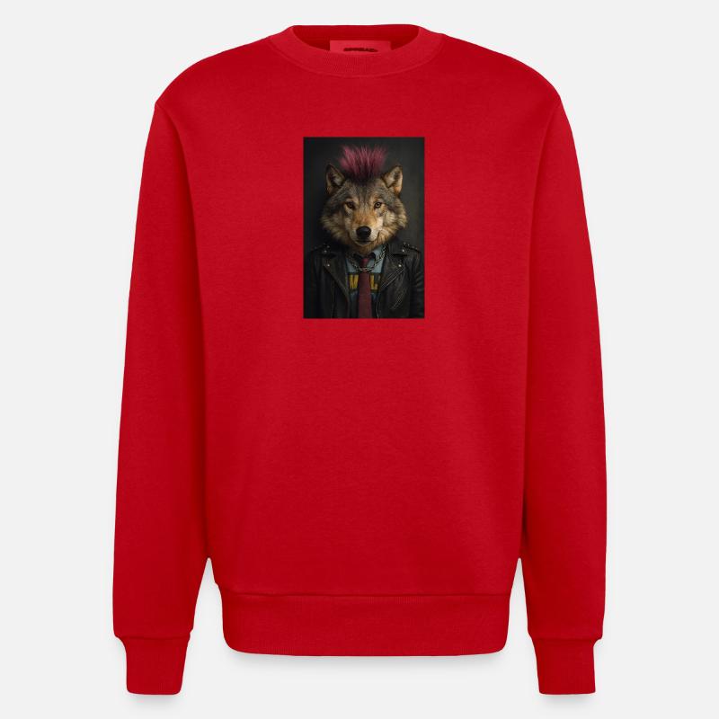 Blouson en cuir Wolf’s Punk Mohawk - Sweat bio épais oversize fabriqué en UE - rouge