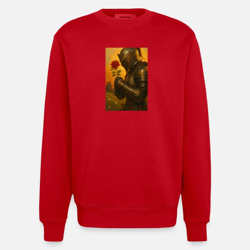 Ritter mit Rose - Heavyweight Oversized Organic Crew Neck Made in EU - Rot