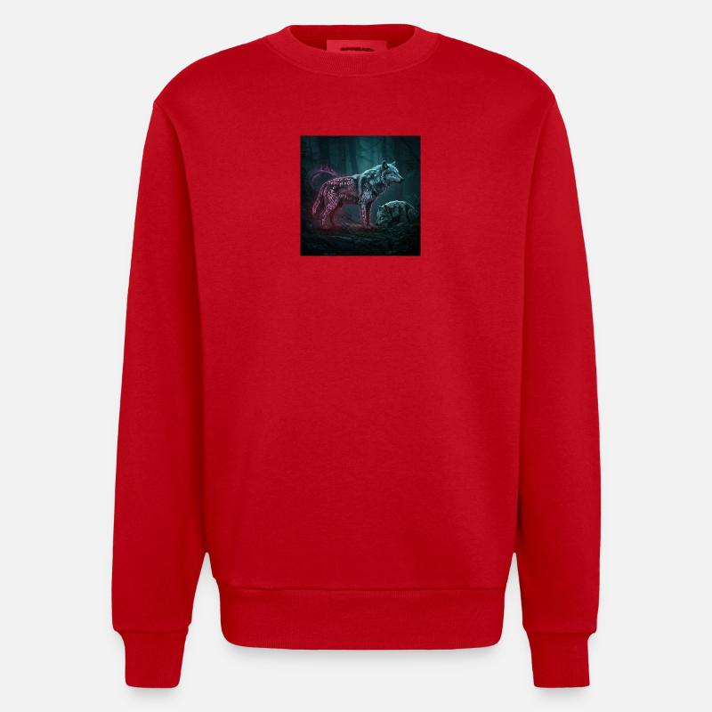 Neonrunen Wolfwald im Mondschein - Heavyweight Oversized Organic Crew Neck Made in EU - Rot