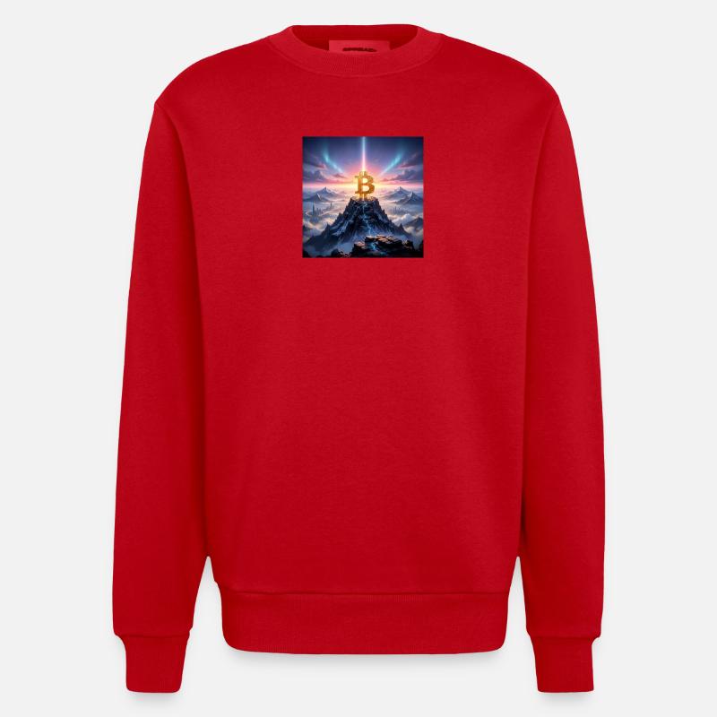 Bitcoin summit light over mountain range - Heavyweight Oversized Organic Crew Neck Made in EU - red