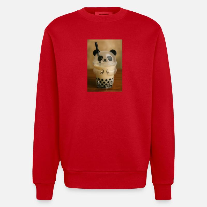 Panda Bubble Tea Cup Grafik - Heavyweight Oversized Organic Crew Neck Made in EU - Rot