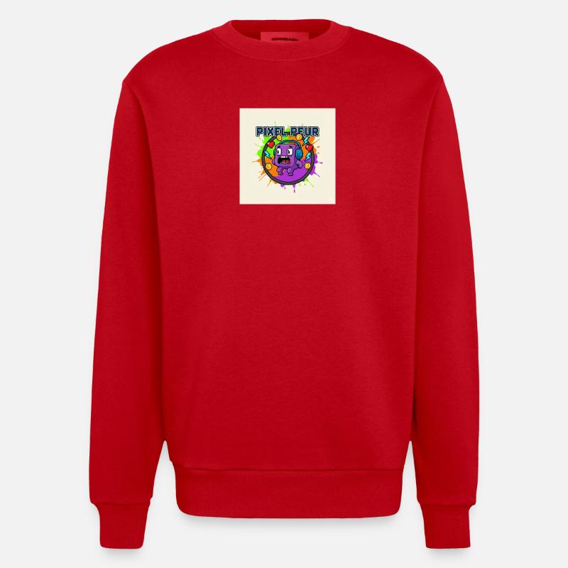 Pixel Peur Monstre Pixel Art - Sweat bio épais oversize fabriqué en UE - rouge
