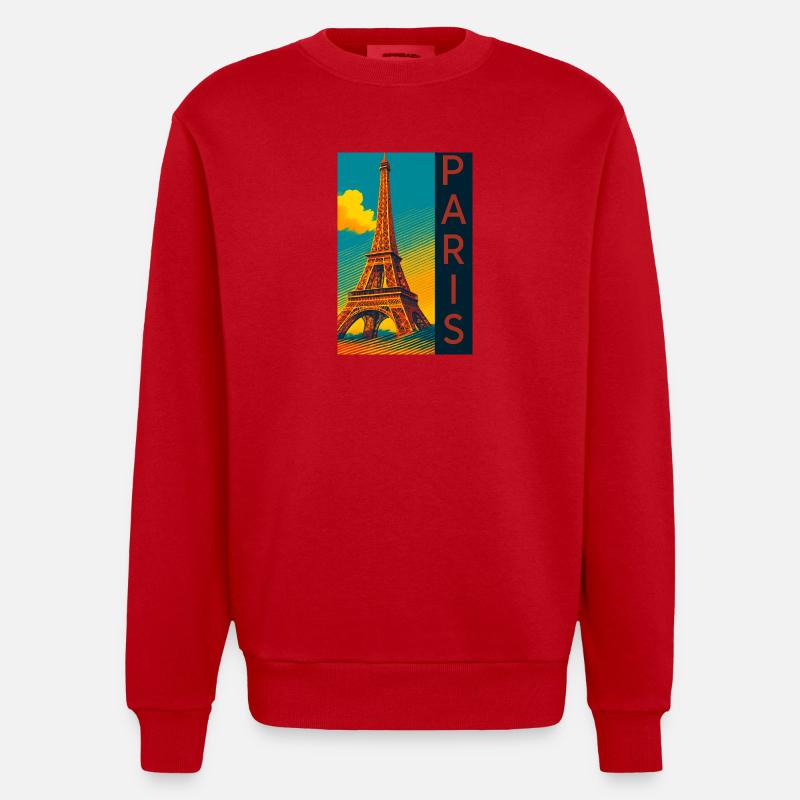 Paris PopArt Skyline Tour Eiffel - Sweat bio épais oversize fabriqué en UE - rouge