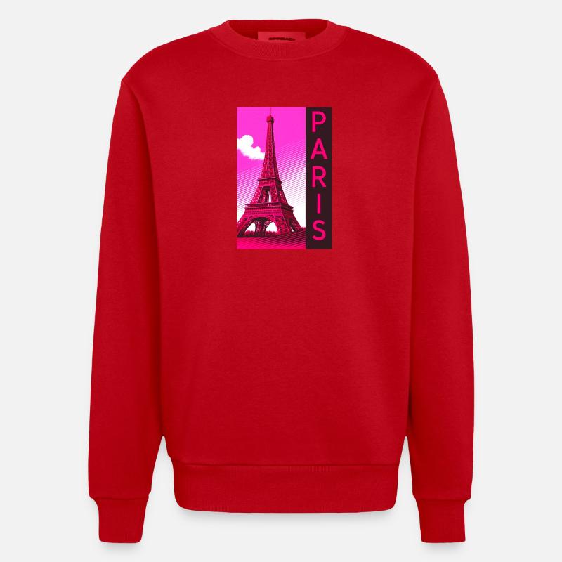Paris Pink Eiffel Turm Retro - Heavyweight Oversized Organic Crew Neck Made in EU - Rot