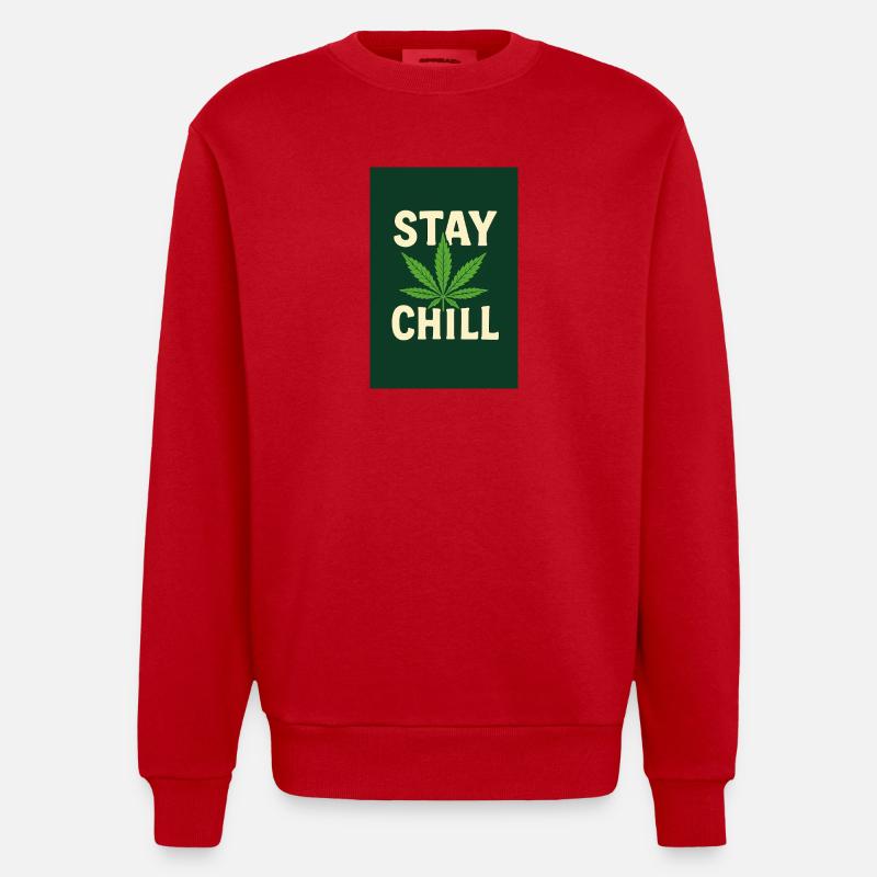 Stay Chill Cannabis Leaf - Heavyweight Oversized Organic Crew Neck Made in EU - red