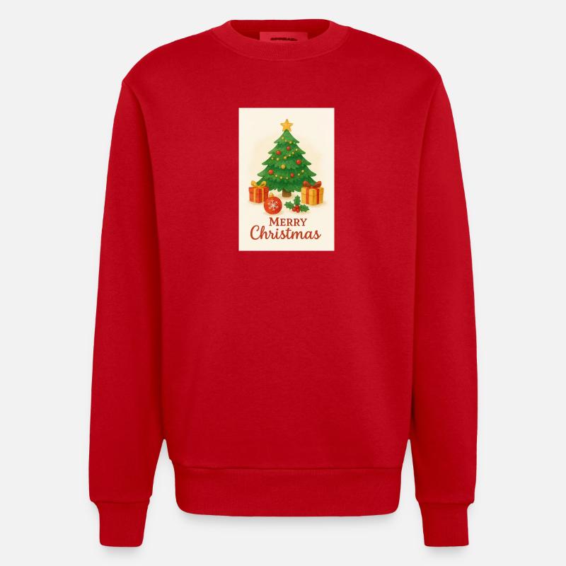 Weihnachtsbaum mit Geschenken - Heavyweight Oversized Organic Crew Neck Made in EU - Rot