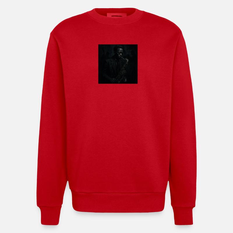 Deep Black Night Saxophon - Heavyweight Oversized Organic Crew Neck Made in EU - Rot