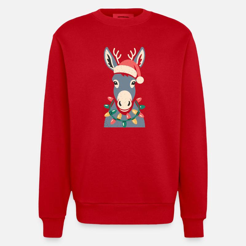 Mignon âne elfe Noël mignon - Sweat bio épais oversize fabriqué en UE - rouge