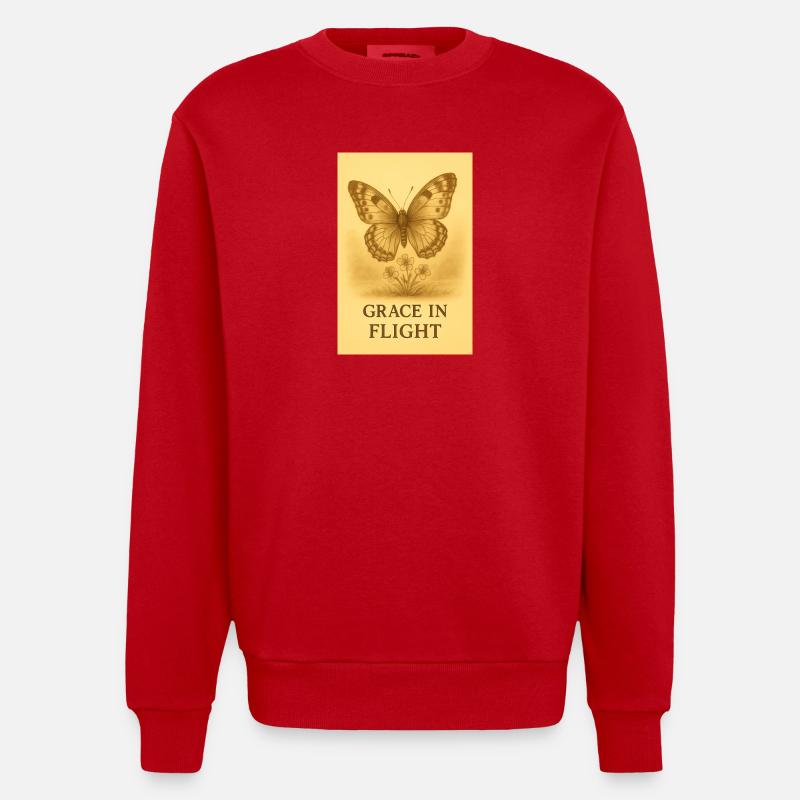 Grâce en Vol Papillon Fleur - Sweat bio épais oversize fabriqué en UE - rouge