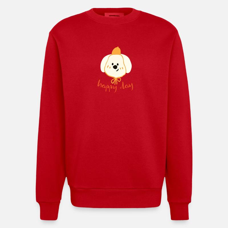 Journée Heureuse, Adorable Chien - Sweat bio épais oversize fabriqué en UE - rouge
