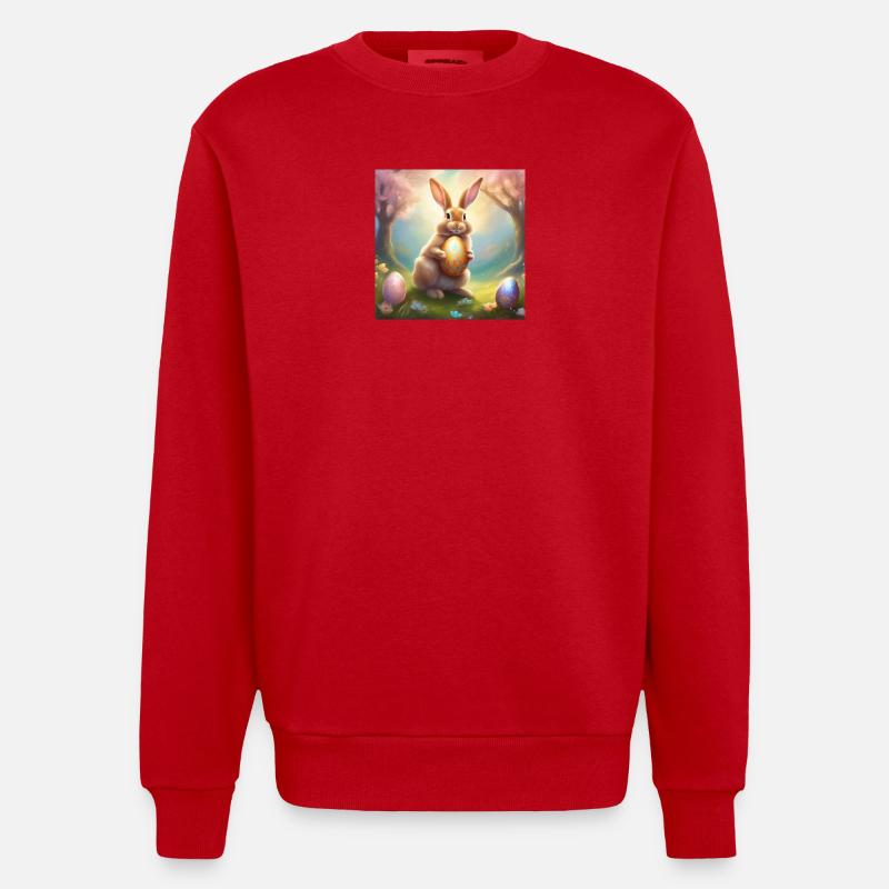 Spring bunny with gold Easter egg - Heavyweight Oversized Organic Crew Neck Made in EU - red