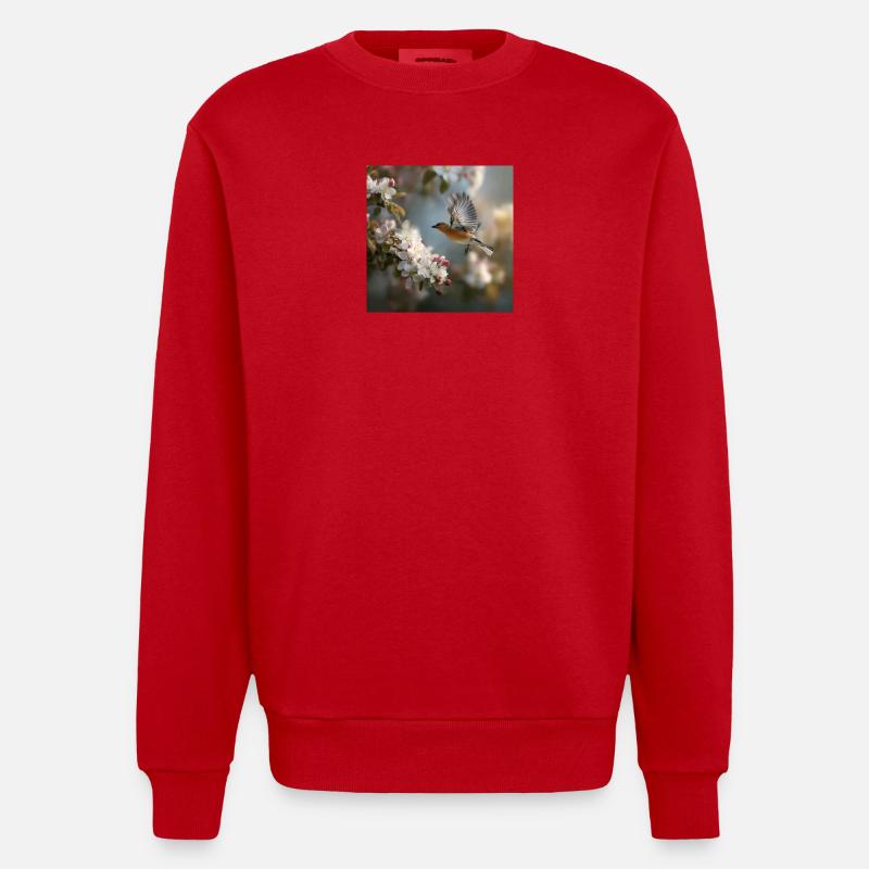 Frühlingssperling im Blütenflug - Heavyweight Oversized Organic Crew Neck Made in EU - Rot