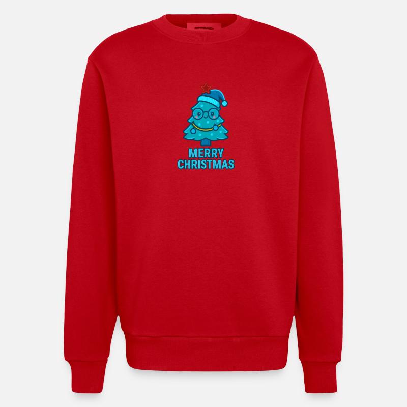 Blauer Comic-Weihnachtsbaum mit Brille - Heavyweight Oversized Organic Crew Neck Made in EU - Rot