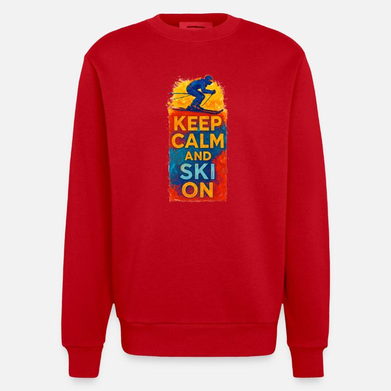 Keep Calm and Ski On - Sweat bio épais oversize fabriqué en UE - rouge