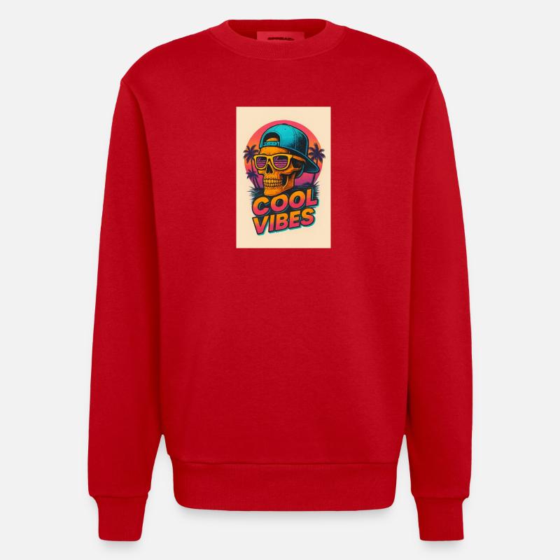 Vibrations tropicales de Crâne Néon - Sweat bio épais oversize fabriqué en UE - rouge