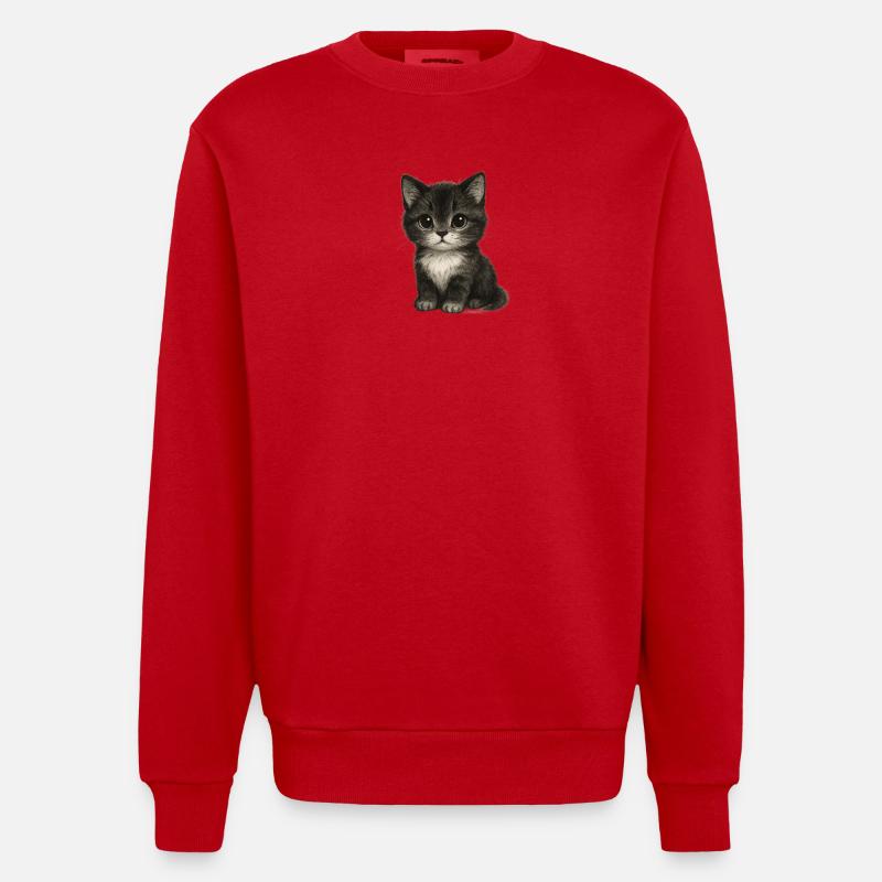 Cute kitten in cute drawing - Heavyweight Oversized Organic Crew Neck Made in EU - red