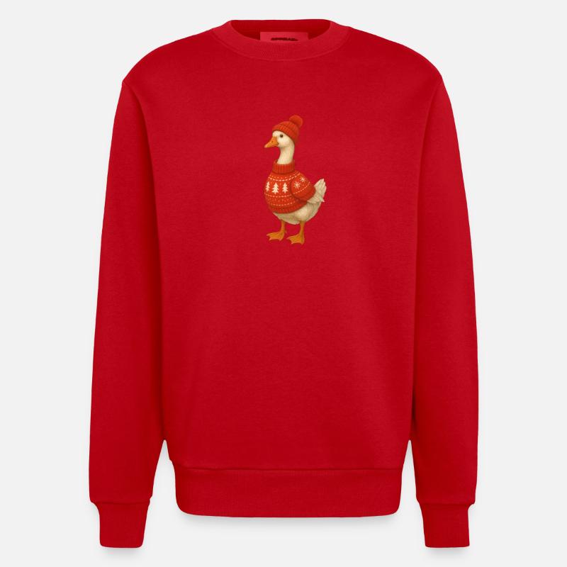 Gans im Strickpullover - Heavyweight Oversized Organic Crew Neck Made in EU - Rot