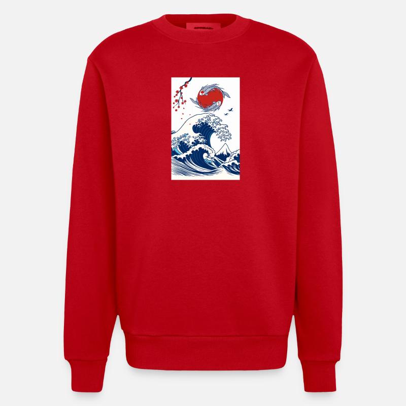 Koi und Welle in der Sonne - Heavyweight Oversized Organic Crew Neck Made in EU - Rot