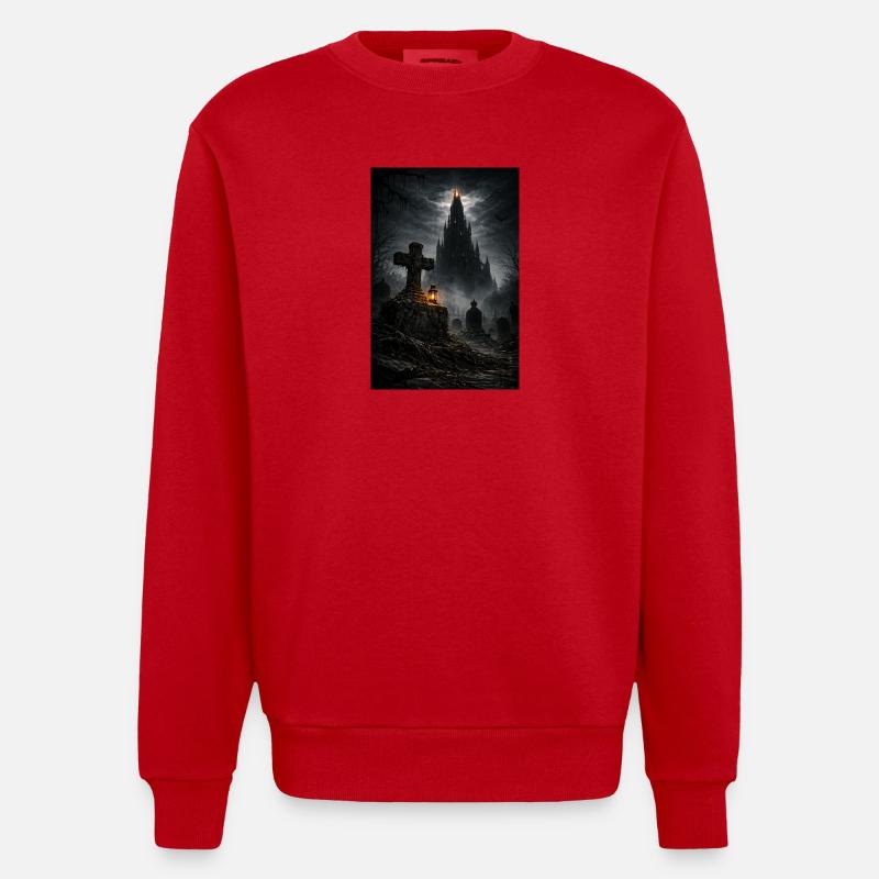 Château gothique dans le brouillard - Sweat bio épais oversize fabriqué en UE - rouge