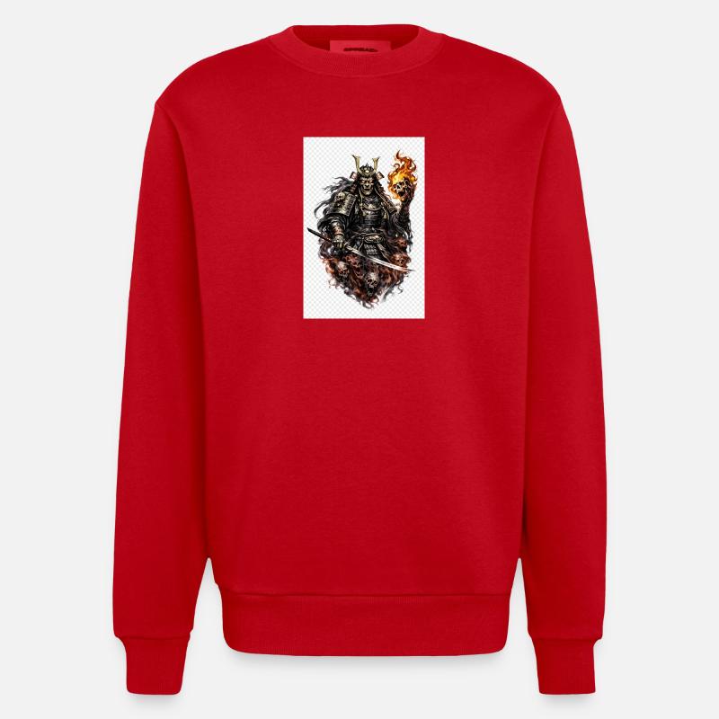 Flameskull Samurai - Heavyweight Oversized Organic Crew Neck Made in EU - red