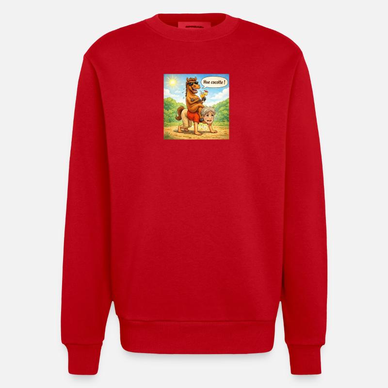 Inversion des rôles cheval - homme - Sweat bio épais oversize fabriqué en UE - rouge