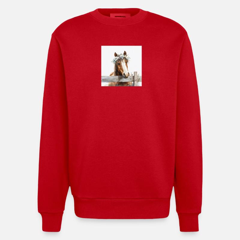 Couronne de cheval florale pastel - Sweat bio épais oversize fabriqué en UE - rouge