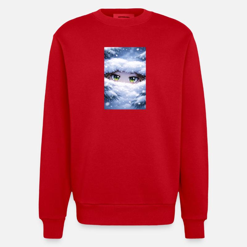 Des yeux d’anime dans la neige - Sweat bio épais oversize fabriqué en UE - rouge