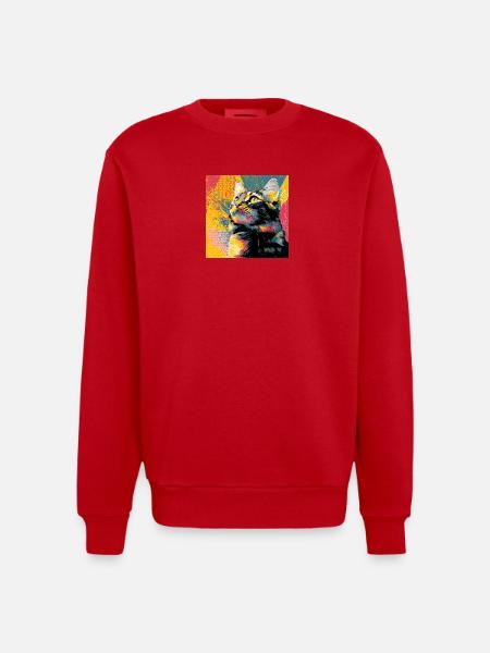 Vivid Pop Cat Portrait - Heavyweight Oversized Organic Crew Neck Made in EU - red