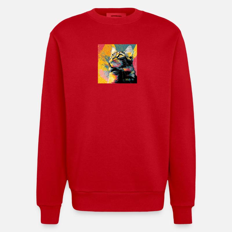 Portrait vif du chat pop - Sweat bio épais oversize fabriqué en UE - rouge