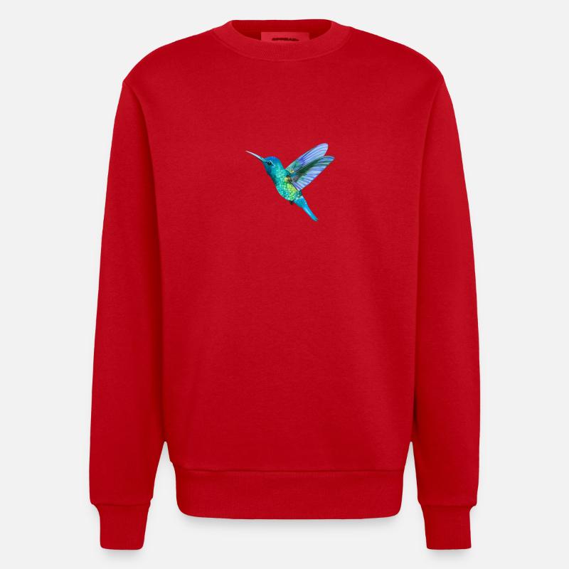 Nordic Print - Kolibri - Bleu - Sweat bio épais oversize fabriqué en UE - rouge