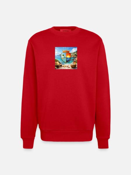Coastal Coat of Arms Tropical Shield - Heavyweight Oversized Organic Crew Neck Made in EU - red