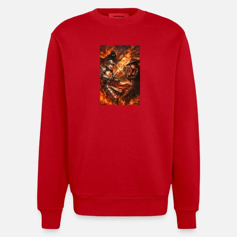 Ritterduell im Feuersturm - Heavyweight Oversized Organic Crew Neck Made in EU - Rot