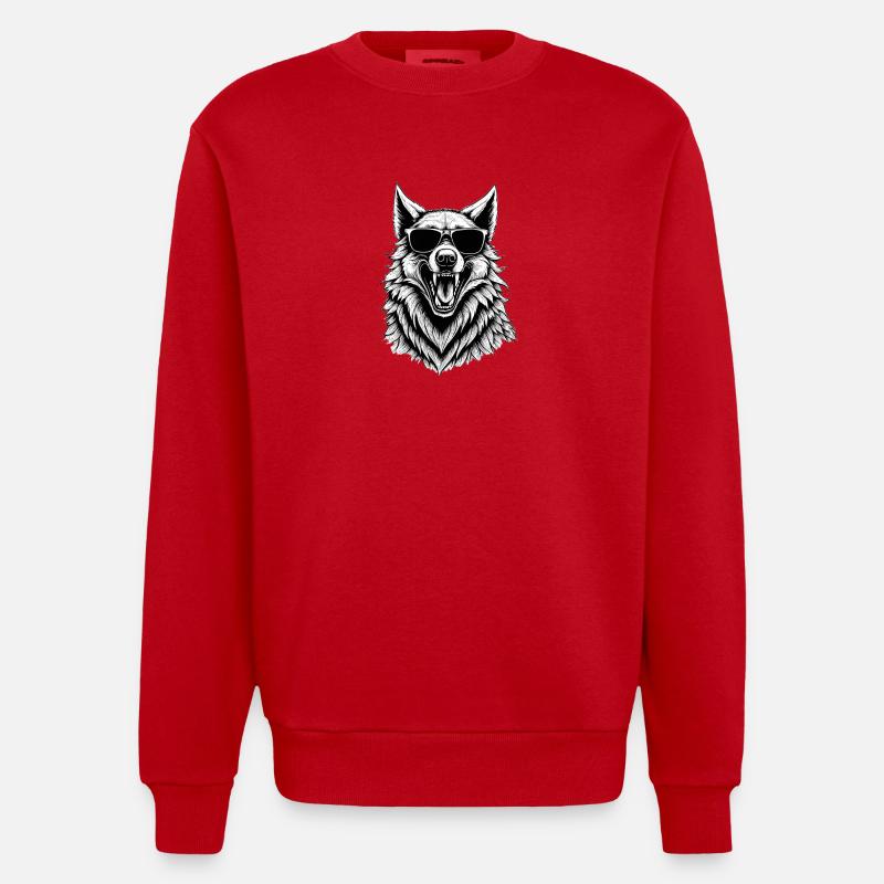 lachender Wolf mit Sonnenbrille - Heavyweight Oversized Organic Crew Neck Made in EU - Rot